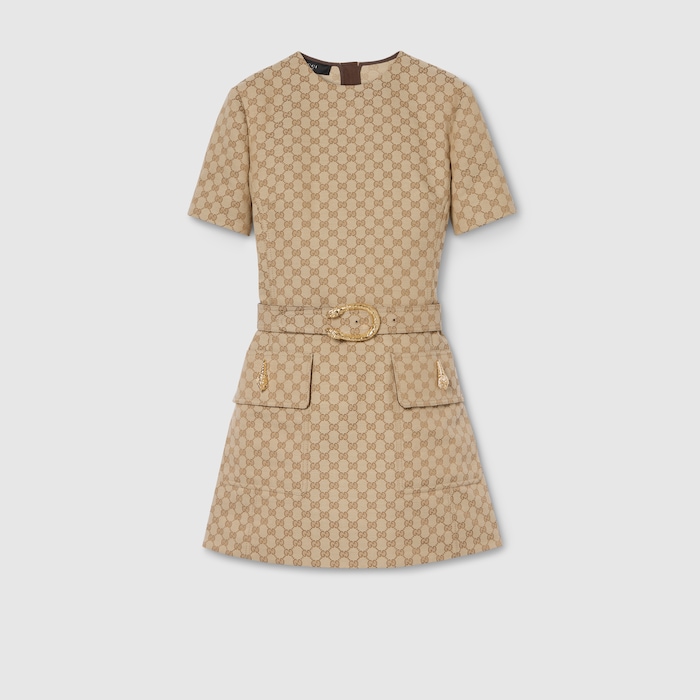 GG cotton canvas fabric dress in sand | GUCCI US