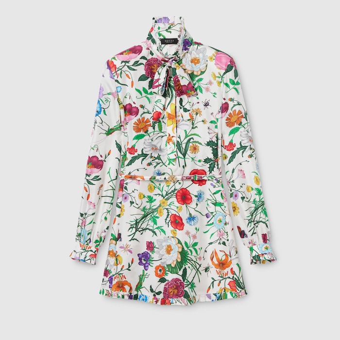 Printed silk twill dress in multicolor | GUCCI US