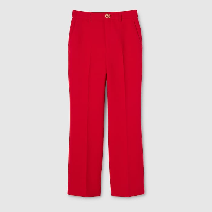 Crêpe wool pants with Double G button in red | GUCCI® US