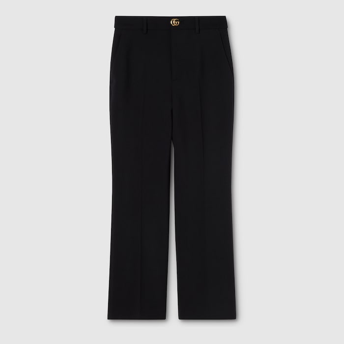Crêpe wool pants with Double G button in black | GUCCI® US