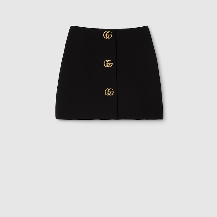 Crêpe wool skirt with Double G button in black | GUCCI® US
