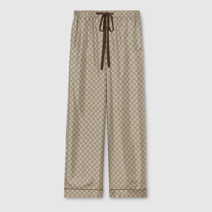 GUCCI シルクパンツ GUCCI Cropped silk-satin jacquard wide-leg pants | NET-A-PORTER