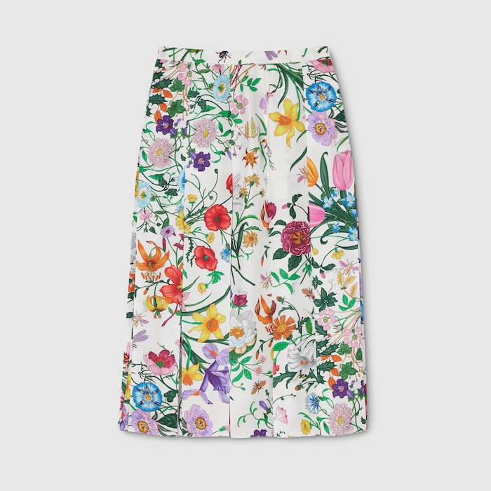 Printed silk twill pleated skirt in multicolor | GUCCI® US