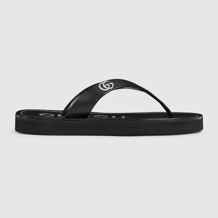 Women's thong sandal with Double G in black leather | GUCCI® US