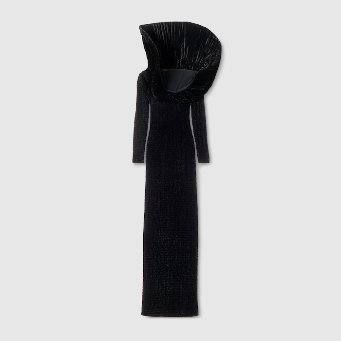 Froissé silk velvet long dress in black | GUCCI® US