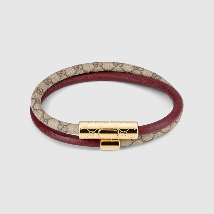 Double bracelet with GG detail in brown leather | GUCCI® US