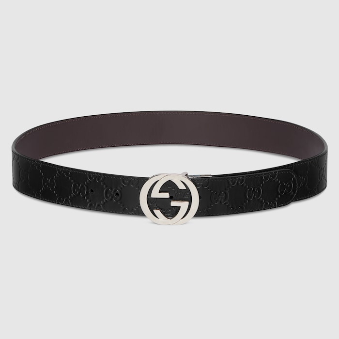 Black Gucci Signature / Brown Leather Reversible Belt | GUCCI® US