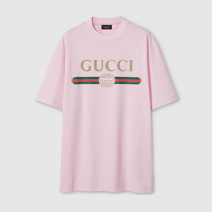 プリント コットンジャージー & シルク Tシャツ ・ライトピンク