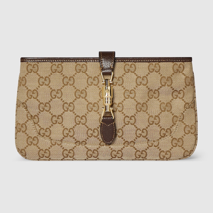 Gucci Jackie small pouch in sand and brown GG canvas | GUCCI® US