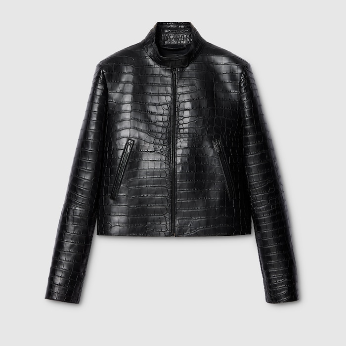 Crocodile leather jacket in black | GUCCI® US