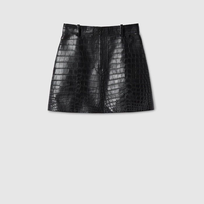 Crocodile leather skirt with Gucci crest in black | GUCCI® US