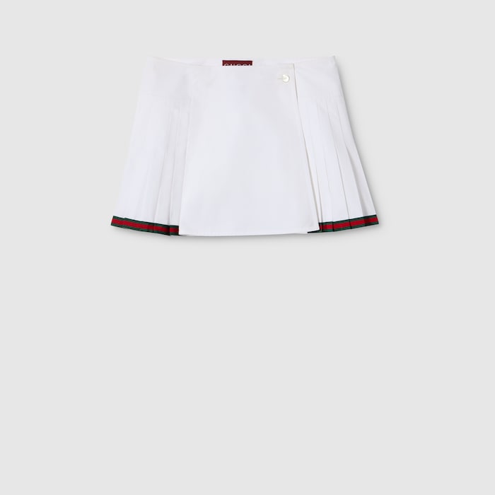 Heavy cotton poplin pleated skirt in white | GUCCI® US