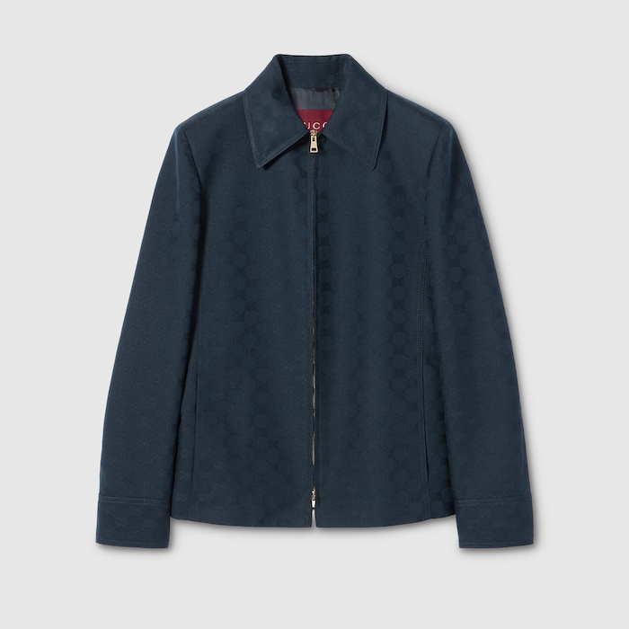 GG cotton gabardine zip jacket in blue | GUCCI® US