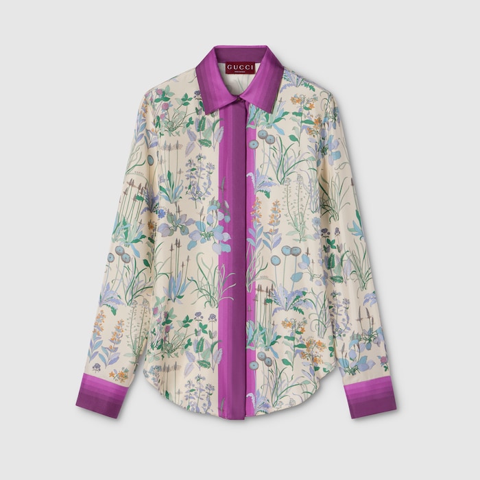 Printed silk twill shirt in muticolor | GUCCI® US