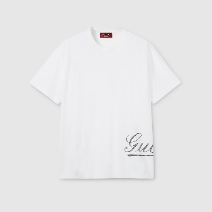 Cotton jersey T-shirt with print in white | GUCCI® CA
