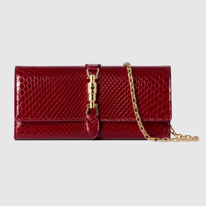 Gucci Jackie〕パイソン チェーン付き ウォレット ・ダークレッド