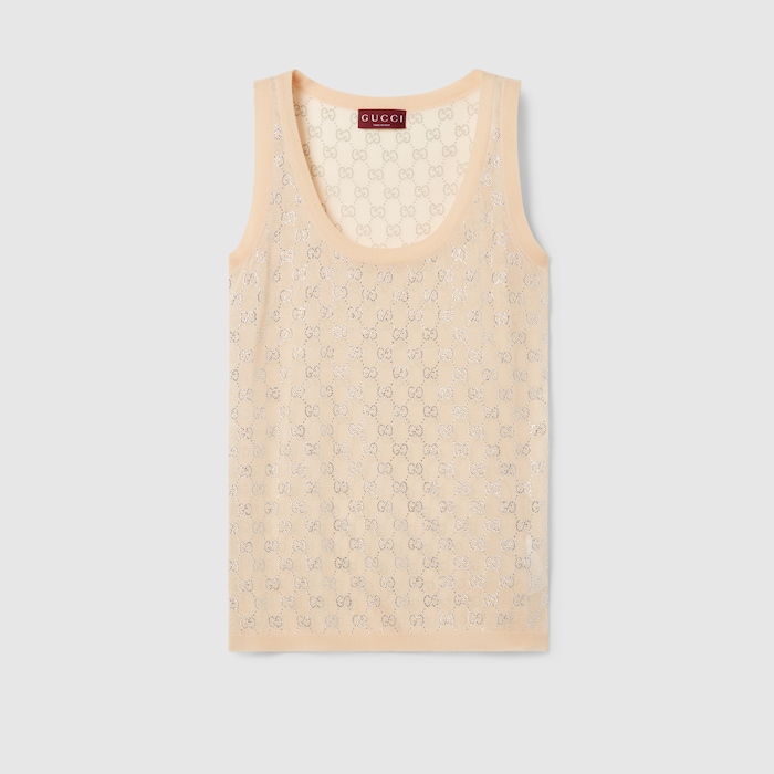 Fine silk tank top with GG crystals in light pink | GUCCI® US