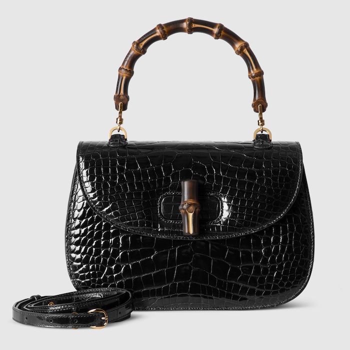 Gucci Bamboo 1947 crocodile medium bag in black | GUCCI® US