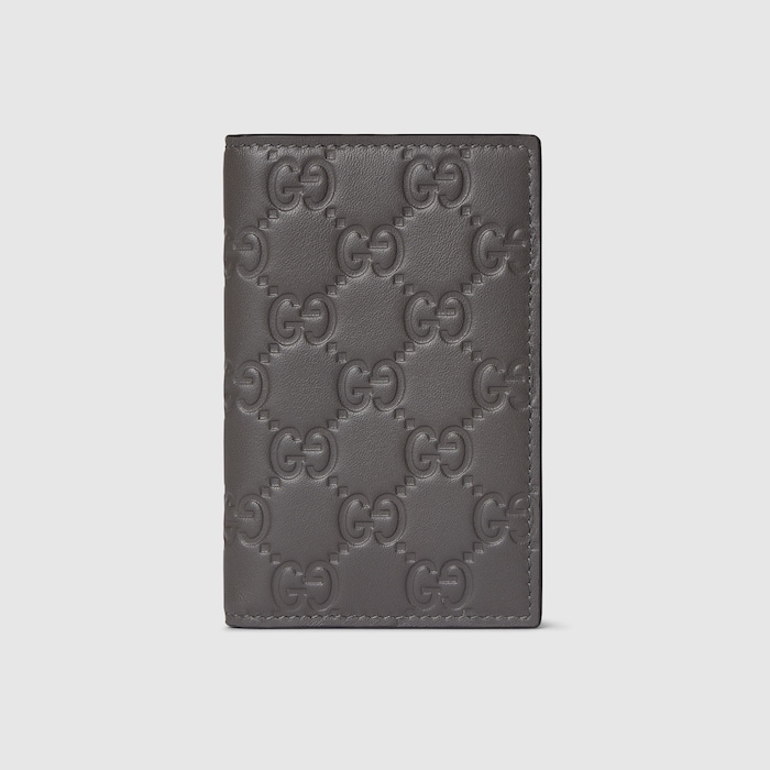 GG Emblem card case in grey GG leather | GUCCI® US