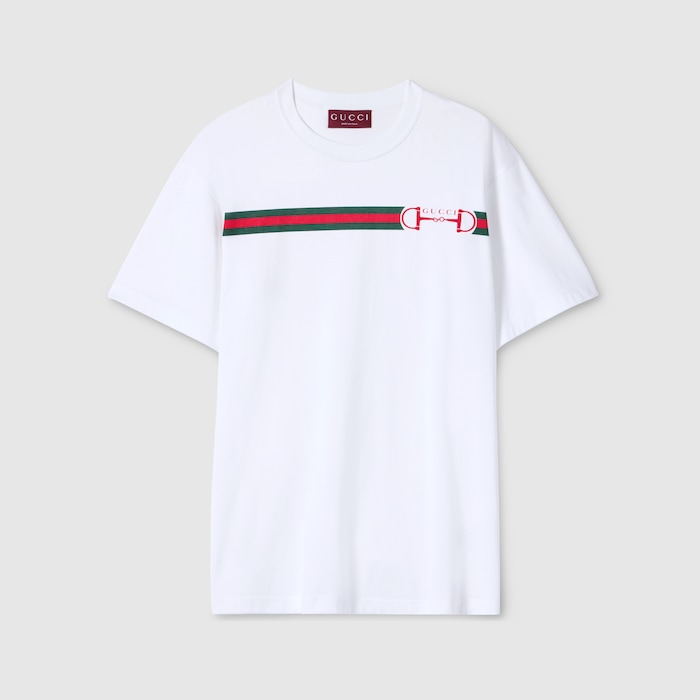 Cotton jersey T-shirt with print in white | GUCCI® SI