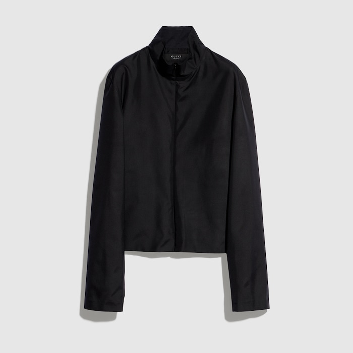 Technical silk poplin zip jacket in black | GUCCI® US