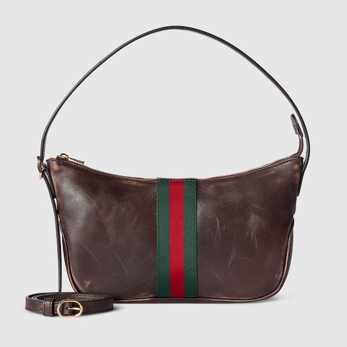 Lunetta small crossbody bag in brown hand-treated leather | GUCCI® US