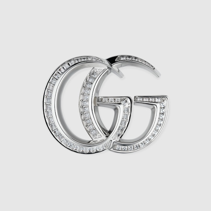 GG Marmont crystal brooch in palladium-toned brass | GUCCI® US
