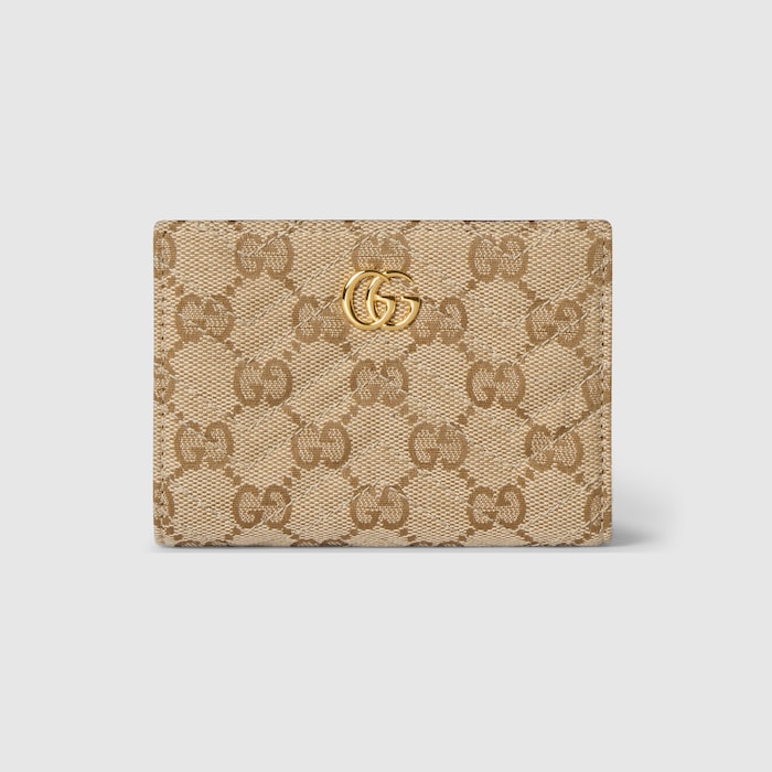 ✨新品未使用✨　GUCCI ミニ財布　GGライン　GG柄　 GGマーモント GGマーモント〕スモールウォレット ・サンド＆ブラウン GGキャンバス
