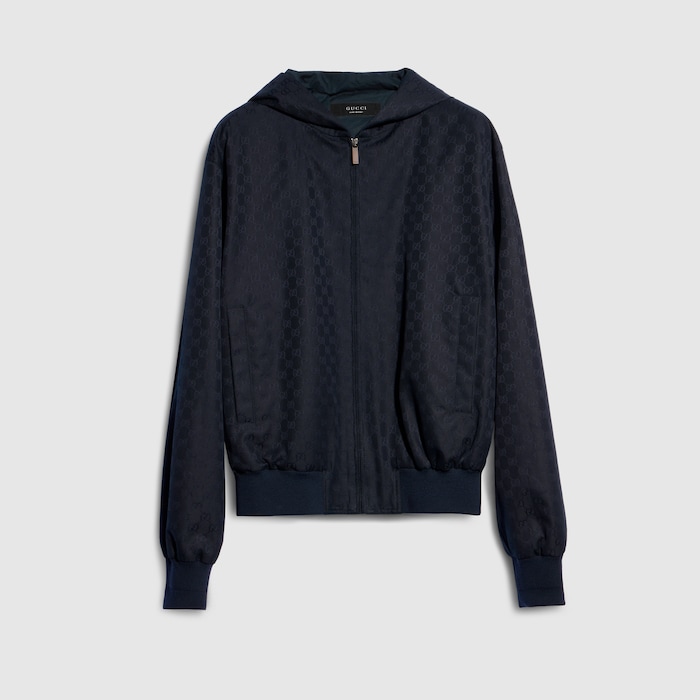 GG cotton canvas zip jacket in dark blue | GUCCI® US