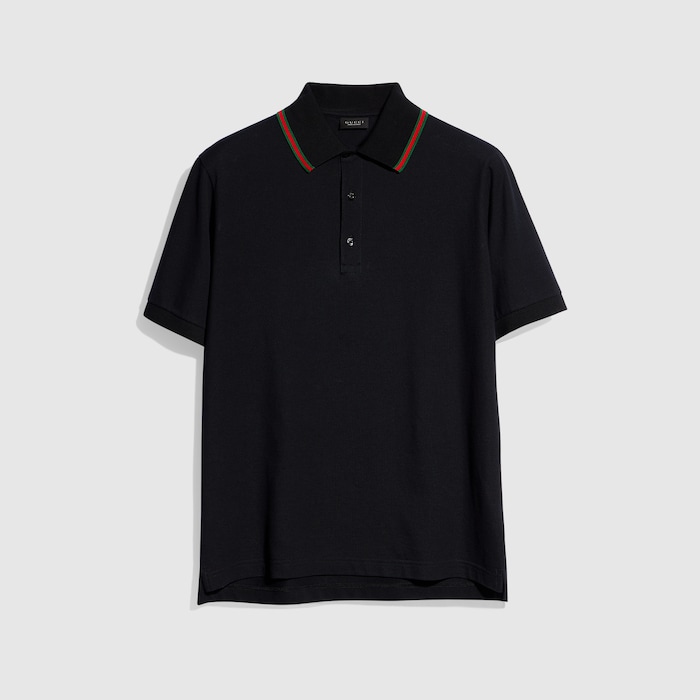 Cotton jersey piquet polo shirt in black | GUCCI® US
