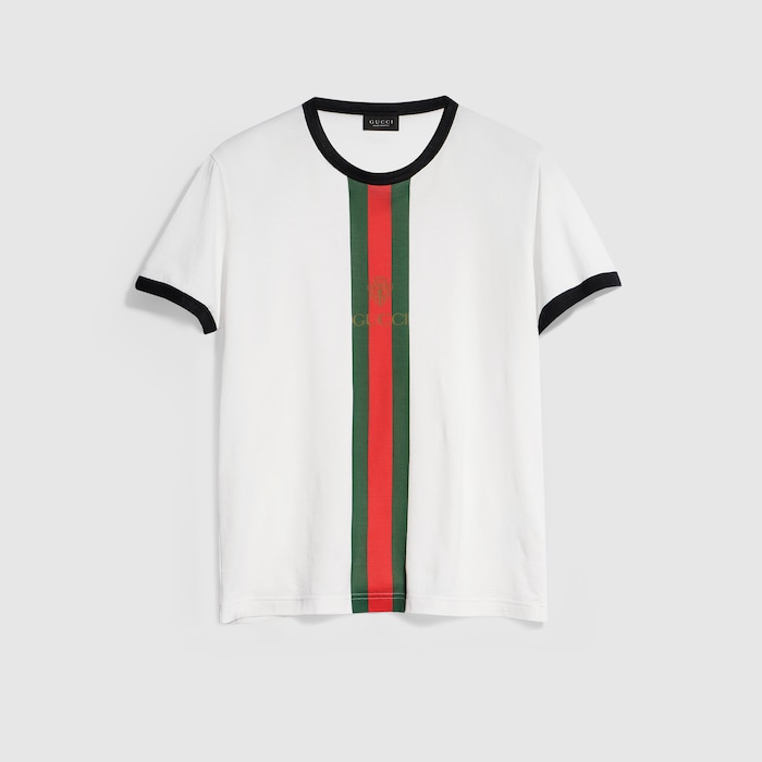 GUCCI Tシャツ 半袖 Cotton jersey T-shirt with print in white | GUCCI® US