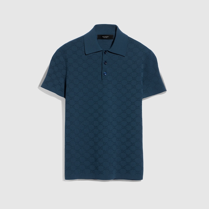 Technical GG jacquard fabric polo shirt in dark blue | GUCCI® ZA
