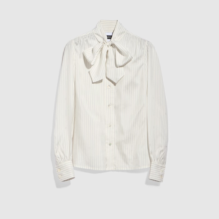 グッチ シャツ ブラウス ストライプ シルクツイル トップス レディース ブルー（青）系 GUCCI(グッチ) ブラウス・シャツ(レディース