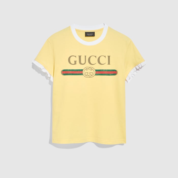 GUCCI シルク100% ボートネック パフスリーブシャツ イエロー S GUCCI - GUCCI シルク100% ボートネック パフスリーブシャツ イエロー