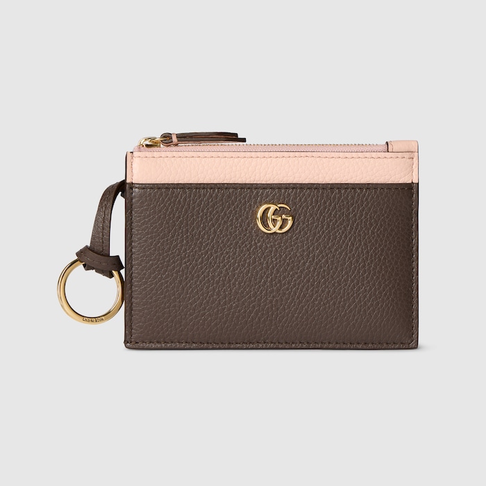 ダブルG バイカラー ジップ キーポーチ ・ダークトープ レザー | GUCCI公式
