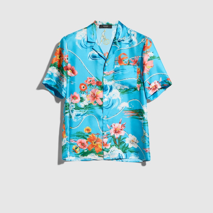 プリント シルクツイル ボウリングシャツ ・マルチカラー | GUCCI公式