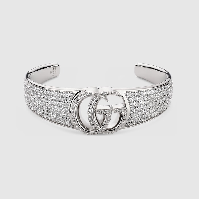 GG Marmont crystal cuff bracelet in palladium-toned brass | GUCCI® US