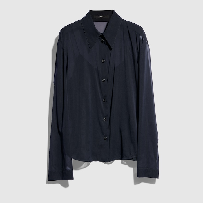 Silk stretch chiffon shirt in black | GUCCI® RO
