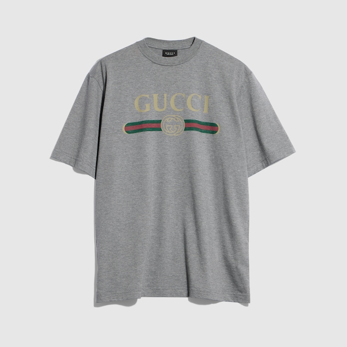 Cotton jersey T-shirt with print in grey | GUCCI® BE