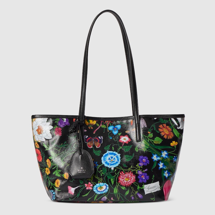 GUCCI ペット用トートバック 花柄ナイロンバッグ グッチ トライベッカ スモール トートバッグ ・ブラック＆マルチカラー