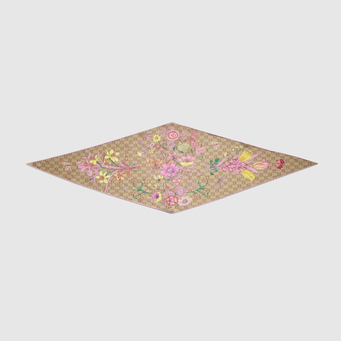 Printed GG silk twill diamond scarf in multicolor | GUCCI® US