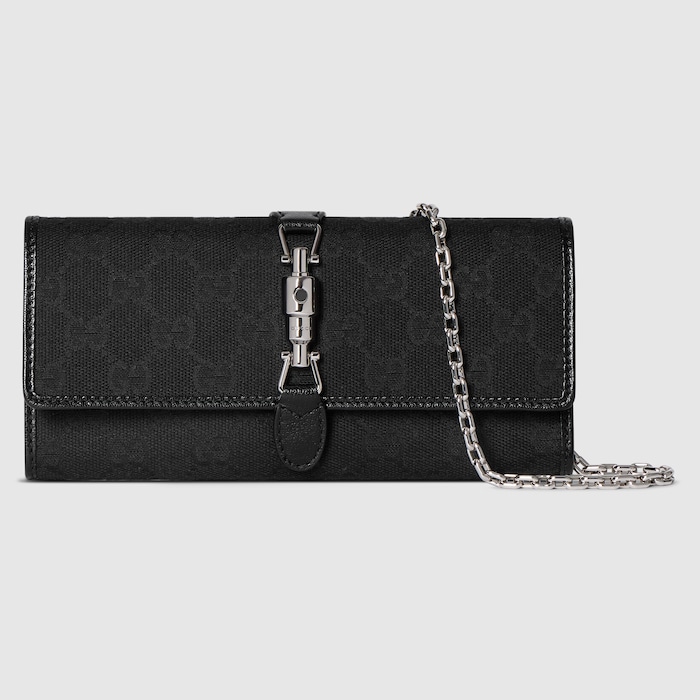 グッチ Jackie〕チェーン付きウォレット ・ブラック GGキャンバス