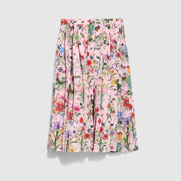 GUCCI グッチ チェーン付き プリーツ スカート プリント シルク プリーツスカート ・マルチカラー | GUCCI公式