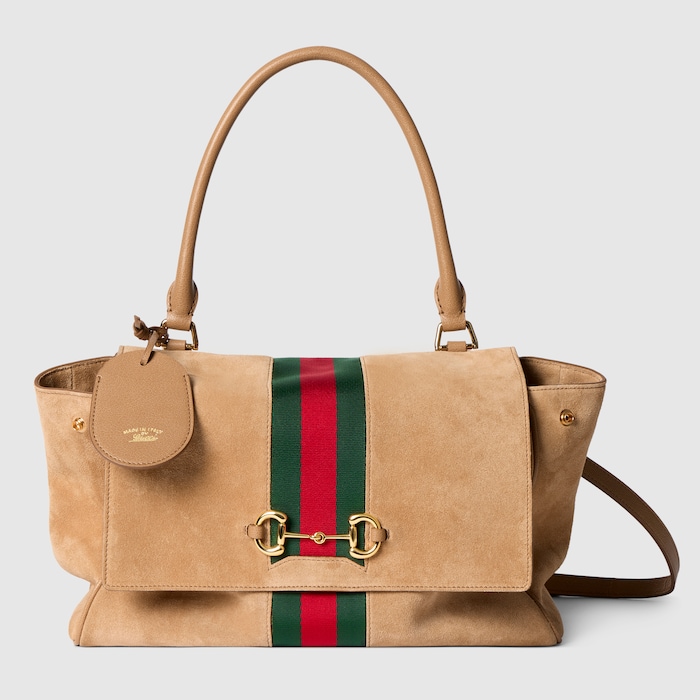 Paparazzo medium top handle bag in sand suede | GUCCI® CA