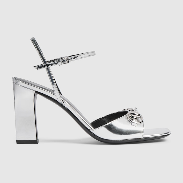 Women's Signora sandal in metallic silver leather | GUCCI® US