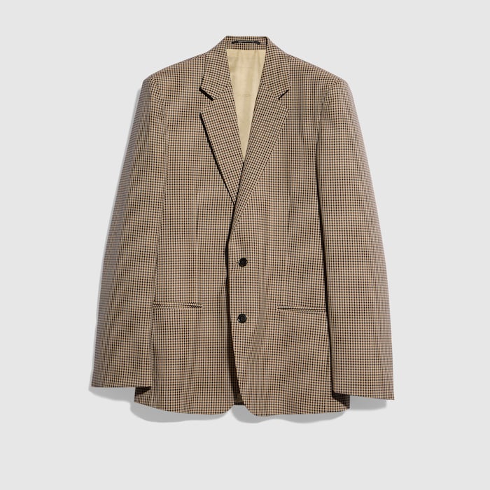 Gingham wool single-breasted jacket in beige and brown | GUCCI® US