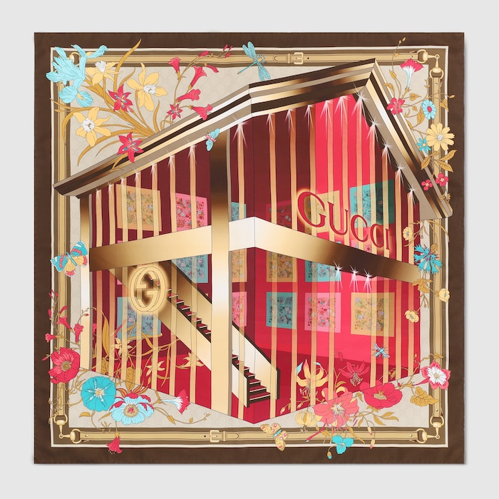 Printed silk twill carré in multicolor | GUCCI® US