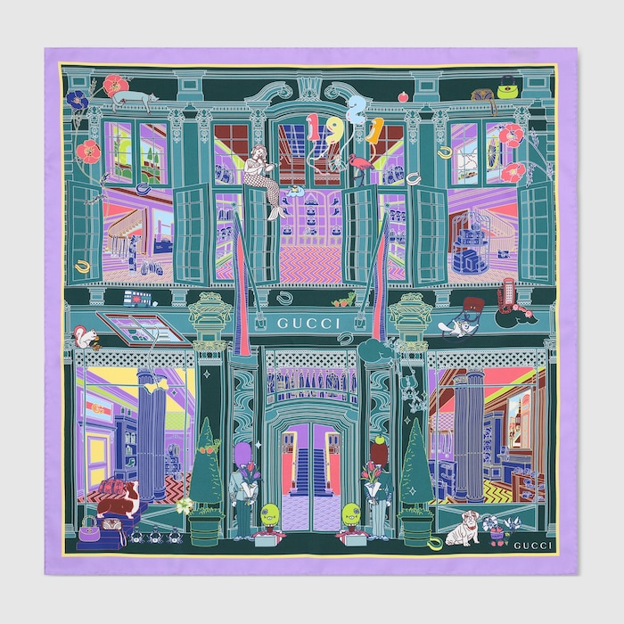 プリント シルクツイル スカーフ ・マルチカラー | GUCCI公式