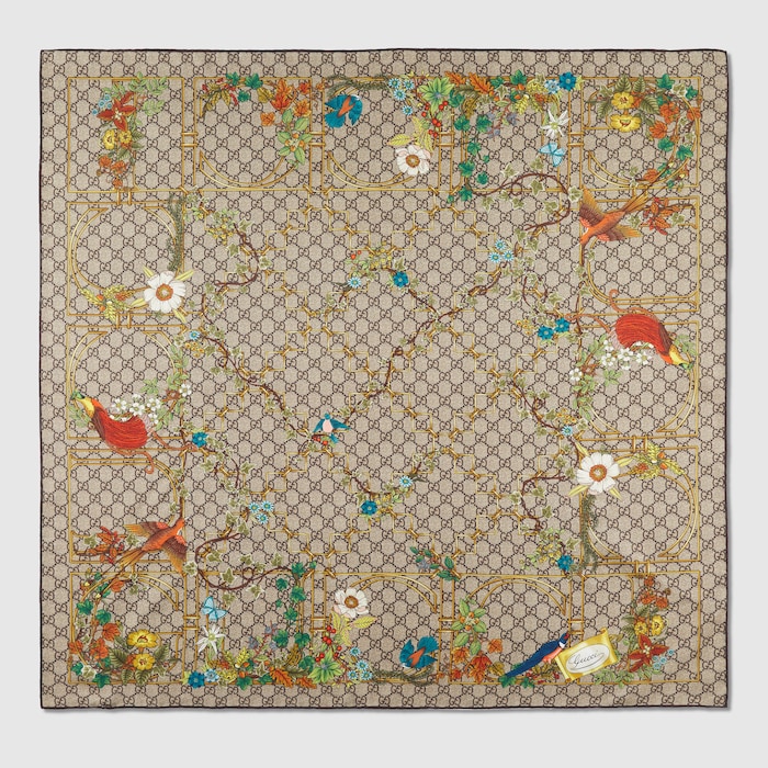 プリント シルクツイル スカーフ ・ブラウン＆マルチカラー | GUCCI公式
