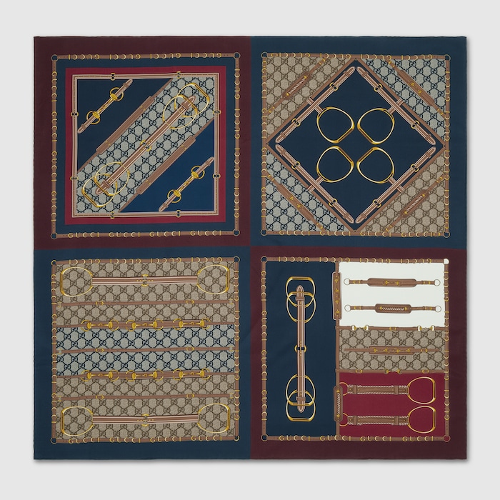 Printed silk twill carré in brown and red | GUCCI® US